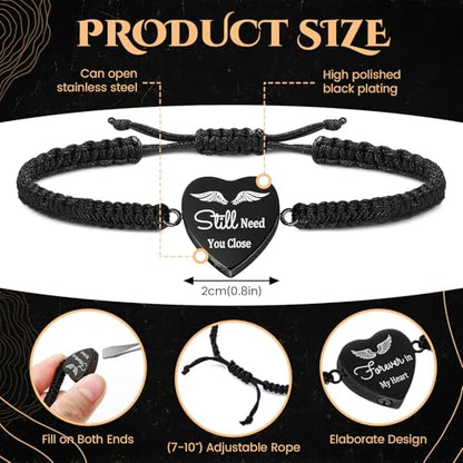 Ecation Cremation Jewelry, Urn Bracelet for Ashes - color: Black, style: Heart
