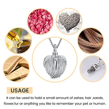 Eusense Cremation Jewelry for Ashes Urn Necklace to Put Ashes In 925 Sterling Silver Memorial Pendant Heart Urn Necklaces for Ashes Necklace for Women Men - style: C-Wings Urn Necklace