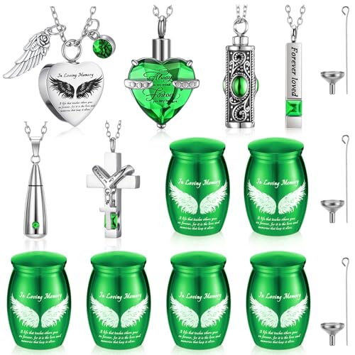 Ecation 12 Set Small Urn Cremation Jewelry Necklaces for Ashes Stainless Steel Keepsake Urns Memorial Locket Mini Ash Holders Waterproof for Human Adult Female Male Family Loved One (Green) - color: Green