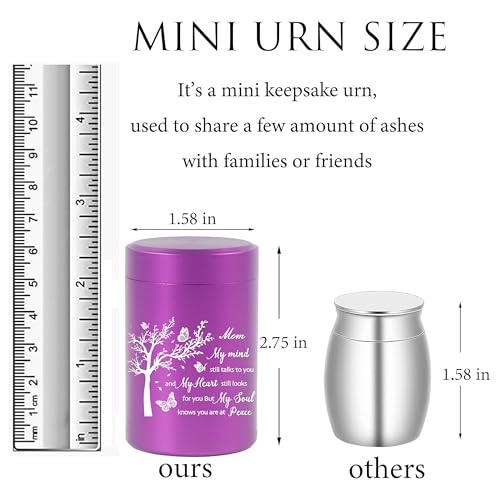 3 Inch Small Urn for Human Ashes Aluminum Mini Cremation Small Keepsake Urn for Sharing Ashes Mini Urn-Mom Purple - size: Purple-Mom