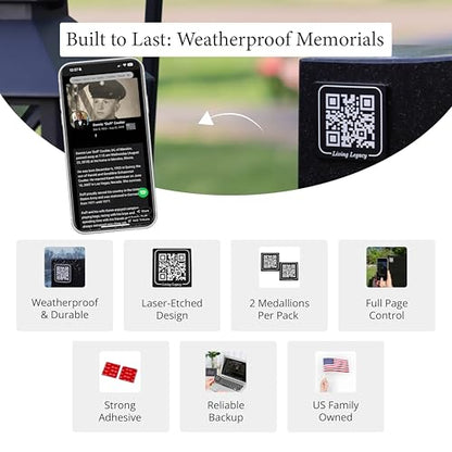 Living Legacy 2-Inch QR Code Memorial Plaque for Headstones and Gravestones - style: Signature
