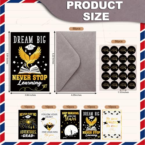 Eaasty 50 Set Inspirational Graduation Greeting Cards with Envelope Sticker - style: Inspirational Graduation