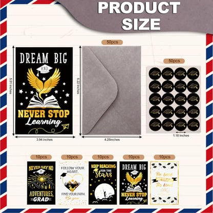 Eaasty 50 Set Inspirational Graduation Greeting Cards with Envelope Sticker - style: Inspirational Graduation