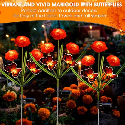 Dia de Los Muertos Decorations Outdoor Solar Powered Marigold Flower Lights - style: Marigolds