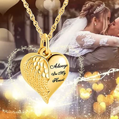 shajwo Cremation Jewelry Angel Wing Heart Urn Necklaces for Ashes Memorial Keepsake Pendant for Women Men - style: 1-Gold