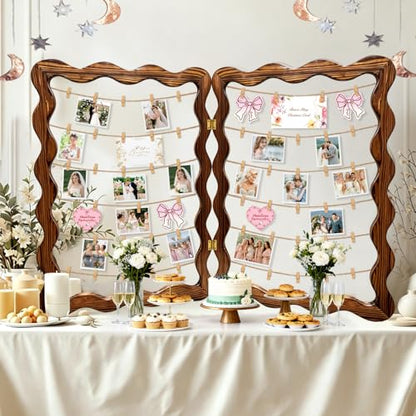 35.43x23.62In Photo Display Board for Wedding 2 Panel Photo Display Rack with Clips Wooden Rustic Picture Collage Frame for Wedding Halloween Christmas Graduation Decor