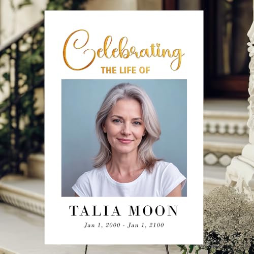 Custom Funeral Welcome Yard Sign, Personalized Memorial Poster with Photo, Celebration of Life Sign, In Loving Memory Decor, Minimal Gold Theme Welcome Sign for Funeral - color: Memorial 2