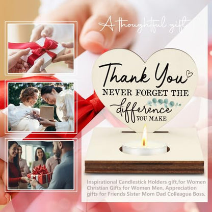 Christmas Thank You Friends Gifts, Never Forget The Difference You Make Quote, Appreciation Gift for Teachers Nurses Friends Bestie, Friendship Christmas Keepsake Candlestick Holders-LATZ05 - color: Wood Thank You