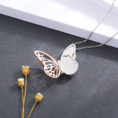 APOTIE Sterling Silver Locket Urn Necklace for Ashes S925 Butterfly Keepsake Holds Pictures for Women Photo Memorial Cremation Jewelry Gifts for loss loved one