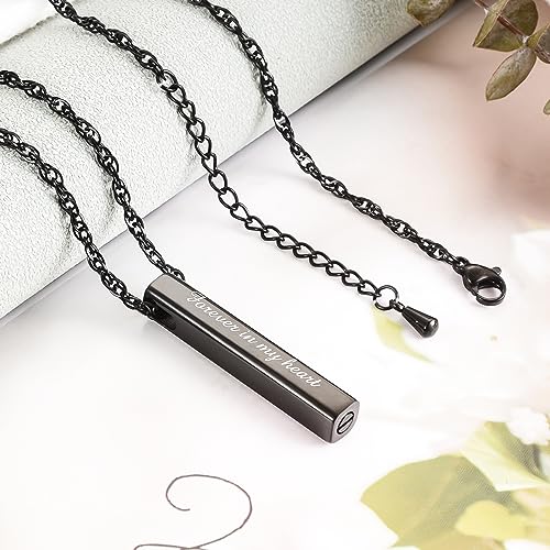 abooxiu Urn Necklace for Human Ashes Cremation Jewelry for Ashes Stainless Steel Keepsake Ashes Necklace Memorial Urn Jewelry Pendant for Women Men - Forever in my heart - style: Black-engraving