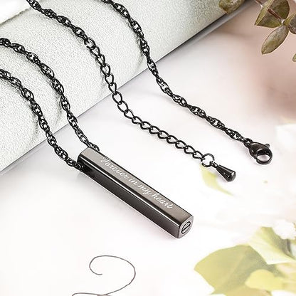 abooxiu Urn Necklace for Human Ashes Cremation Jewelry for Ashes Stainless Steel Keepsake Ashes Necklace Memorial Urn Jewelry Pendant for Women Men - Forever in my heart - style: Black-engraving