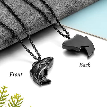 Dletay Fish Cremation Jewelry for Ashes Memorial Ashes Keepsake Necklace Urn Necklace Pendant - color: Black