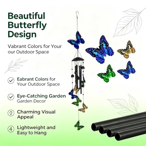 Wind Chimes for Outside, Butterfly Garden Windchimes Memorial Windchimes - color: Butterfly Wind Chimes