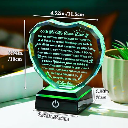 YWHL Gifts for Dad from Daughter Son with Colorful Light Base Birthday Gifts for Dad Crystal Heart Keepsake Thank You Gift Idea To My Father Present on Fathers Day Christmas Thanksgiving - color: Dad Gifts