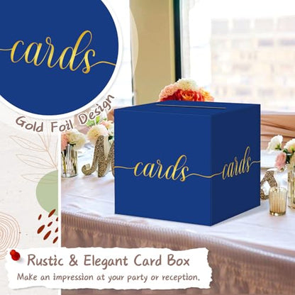 QIKSION Elegant Blue Graduation Card Box, Gold Foil Gift Card Box for Party - color: Blue