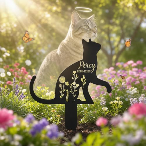 Cat Grave Marker Personalized Memorial Stake, Custom Metal Cat Memorial Sign, Waterproof Outdoor Pet Grave Markers Cat, Cat Memorial Gifts for Loss - color: Cat 14