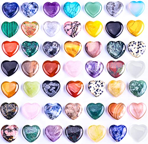 72pcs Heart Shaped Crystal Stones,0.8" Assorted Chakra Hearts 247-250g - color: 72pcs Heart Stones