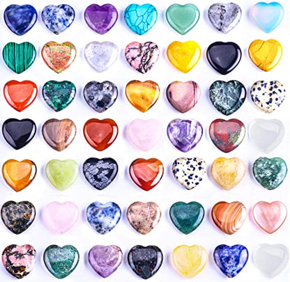 72pcs Heart Shaped Crystal Stones,0.8" Assorted Chakra Hearts 247-250g - color: 72pcs Heart Stones