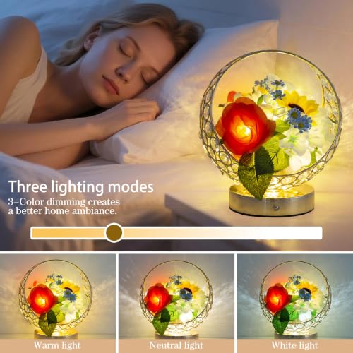 Birthday Gifts for Women Rose Hydrangea Sunflowers Flower Lamp | Thinking of You Unique Gift Baskets for Festival Restaurant Bedroom for Grandma Wife Best Friends Self Care Gifts - color: White