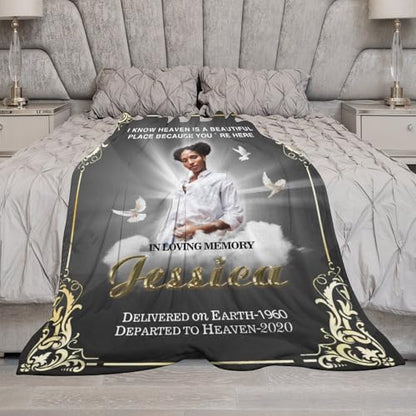 Custom Memorial Grave Blanket for Loss of Loved One - Personalized Funeral Blanket in Loving Memory, Bereavement Gift - color: A-12