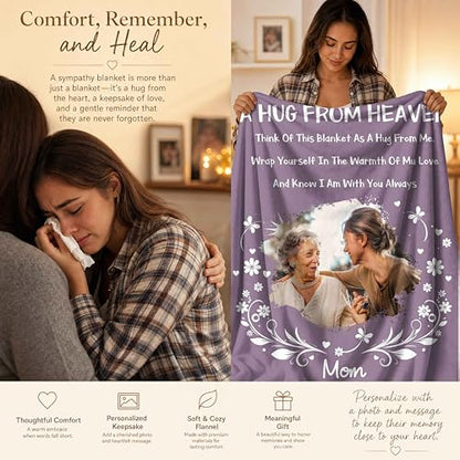 Personalized Memorial Picture Blanket Custom Hug from Heaven Sympathy Gift | HD Printing Flannel Throw Blanket for Grief and Remembrance Loss of Mother Father - color: Design 15