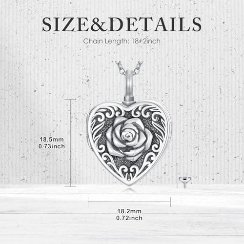 PELOVNY Urn Necklaces for Ashes of Loved Ones 925 Sterling Silver Personalized Heart Locket Urn Necklace Cremation Keepsake Memorial Jewelry Gifts for Women Men - color: Rose Locket Urn