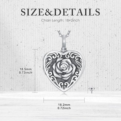 PELOVNY Urn Necklaces for Ashes of Loved Ones 925 Sterling Silver Personalized Heart Locket Urn Necklace Cremation Keepsake Memorial Jewelry Gifts for Women Men - color: Rose Locket Urn