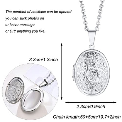 2 Pcs Locket Necklace that Holds Pictures Stainless Steel Locket Pendant Necklace Memory Photo Pendant Necklace for Women Girls - color: Oval style 2