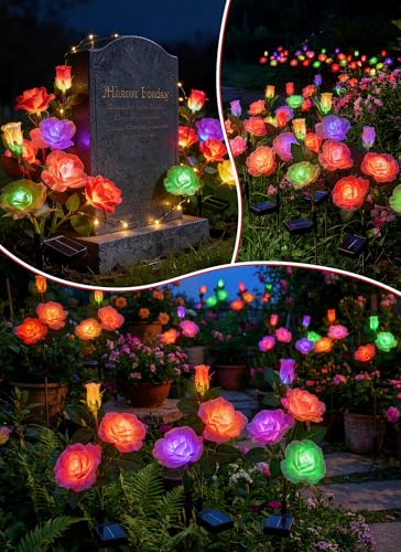 Brightown Solar Garden Lights, 4 Pack 7-Color Changing Rose Flower Lights - color: 7 Color Rose