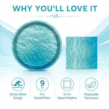 40 Pcs Ocean Sea Plates and Napkins Set, Large 9 Inch Blue Party Plates - color: Ocean Sea