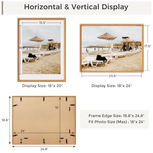 Heimlove 18x24 Picture Frames Natural Teak,Original Wood Hand Make Crafted Poster Frame with Mat to 16x20 Graduation Picture Display,Family Picture,Wedding Picture,Photo,Document Wall Mounted - color: Natural Teak, size: 18"x24"|mat to 16"x20"