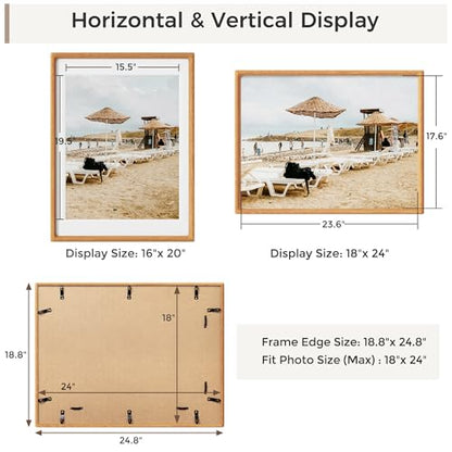 Heimlove 18x24 Picture Frames Natural Teak,Original Wood Hand Make Crafted Poster Frame with Mat to 16x20 Graduation Picture Display,Family Picture,Wedding Picture,Photo,Document Wall Mounted - color: Natural Teak, size: 18"x24"|mat to 16"x20"