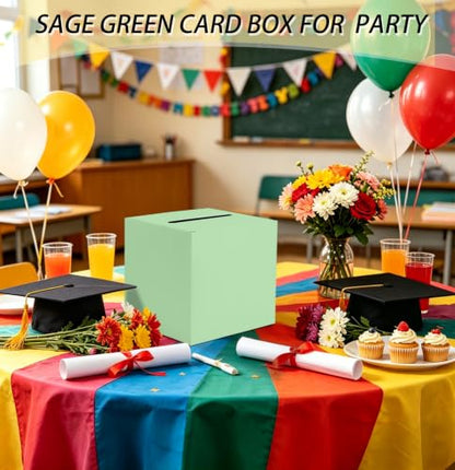 SietDESEO Sage Green Card Box with Slot Money Gift Card Box Holder for Party Wedding Reception Birthday Graduation Bridal Shower Baby Shower Diaper Raffle Box - color: SAGE GREEN CARD BOX, size: 7.8 X 7.8 X 7.8 INCH