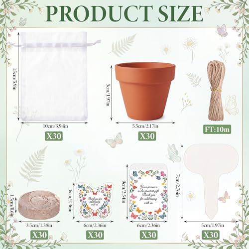 30 Sets Thank You Party Favors for Guests Terracotta Flowerpot Seedling Soil BlocksSeed Packets Organza Gift Bags Thank You Cards and Plant Labels for Bridal Shower Baptism Wedding Party(Butterfly) - style: Butterfly