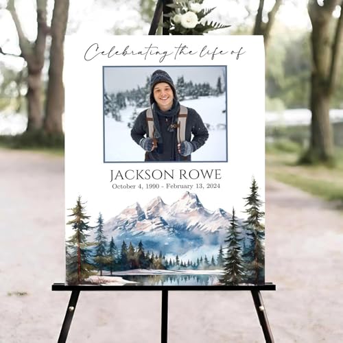 Mountain Forest Funeral Welcome Sign, Celebration of Life Welcome Sign, in Loving Memory Sign, Celebration of Life Funeral Sign, Celebration of Life Sign, Memorial Sign with Photo #ghg12 - color: Version #14