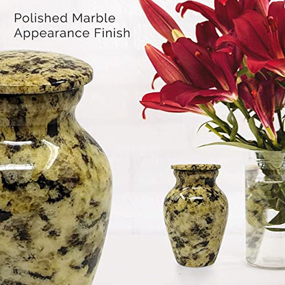 Small Keepsake Urn for Human Ashes 3 Inch – Elegant Marble Finish – Mini Cremation Urn for Sharing – Aluminum Memorial with Secure Lid, Velvet Bag and Funnel Included - Yellow Marble Finish - color: 1 Caroline Summer