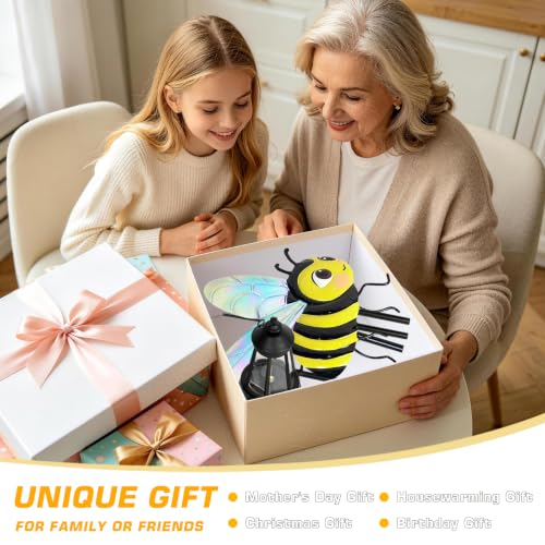 Solar Garden Light Outdoor, Waterproof Metal Bee Stake with Lantern 2 Pack | Solar Bee Lantern with Warm Glow, Waterproof Metal Yard Art for Garden, Patio and Lawn, Gift for Women and Mom - color: Bee 2 pack