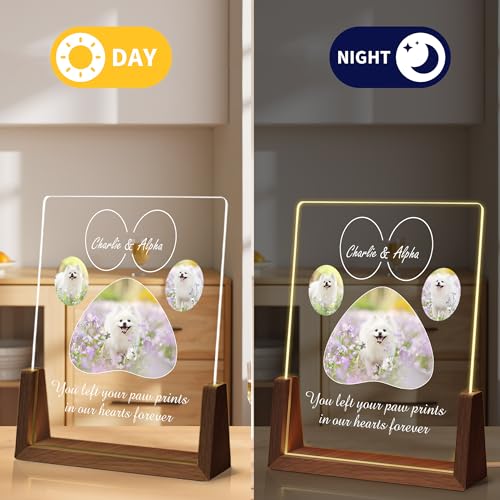 Personalized Dog Memorial Gifts, Custom Acrylic Light Up Picture Frame | Custom Pet Loss Gifts Cat Pet Memorial Gifts with Pictures for Pet Lover, Loss of Dog Sympathy Gifts - color: style-5