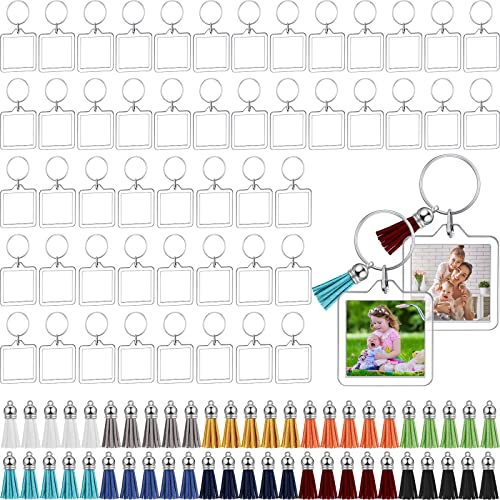 Yaomiao Acrylic Photo Keychain with Tassel Clear Blank Custom Keychain Frame Holder Insert Picture Keyring Making Kit - style: Square