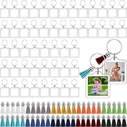 Yaomiao Acrylic Photo Keychain with Tassel Clear Blank Custom Keychain Frame Holder Insert Picture Keyring Making Kit - style: Square