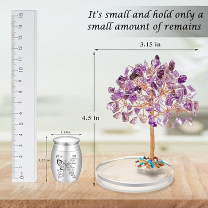 SOITIS Customized Small Urns for Human Ashes Keepsake, Stainless Steel Mini Urn for Human Ashes with Amethyst Crystal Tree-Decoration Butterfly Cremation Keepsake Sharing Memorial Urns - size: Text-Custom