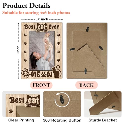 Best Cat Ever Picture Frame, Cat Memorial Photo Frame for Pet Lovers Friends, Cats Lover Gift Cats Memorial Gifts 4x6 Wooden Picture Frame, Home Bedroom Office Shelf Table Decor -026 - style: Best Cat Ever