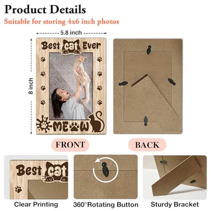 Best Cat Ever Picture Frame, Cat Memorial Photo Frame for Pet Lovers Friends, Cats Lover Gift Cats Memorial Gifts 4x6 Wooden Picture Frame, Home Bedroom Office Shelf Table Decor -026 - style: Best Cat Ever