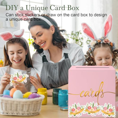 Light Pink Card Box with Gold Foil Design, Paperboard 8.7" Gift Card Holder for Wedding Graduation Birthday Party Reception Retirement Anniversary Bridal & Baby Shower - color: Light Pink Card Box with Gold Foil, size: 8.7×8.7×8.7Inch(1 Pack)