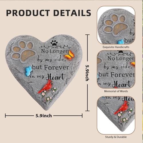Pet Memorial Stone for Cats Dog Remembrance Gift with Paw Print | Pet Grave Markers Heart-Shaped Resin Dog Loss Sympathy Gift 6 inch with Cardinal and Butterfly