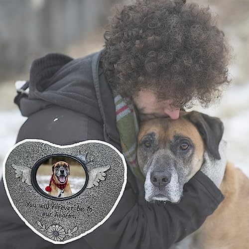 Pet Memorial Stones for Dog or Cats,Loss of Dog Sympathy Gift Indoor Display,Pet Grave Markers Dog Bereavement Gifts Outdoor Tombstone Heart Shaped Carve "You will forever be in our heart"