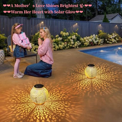 TAKE ME 2 Packs White Solar Lanterns Outdoor Waterproof Garden Laterns Metal Retro Lights for Mothers Gifts Mom Wife Grandma Birthday Gifts (White Set of 2) - color: White