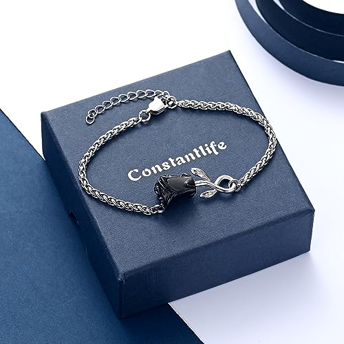 Rose Flower Ashes Bracelet for Women Cremation Memorial Jewelry - color: Black