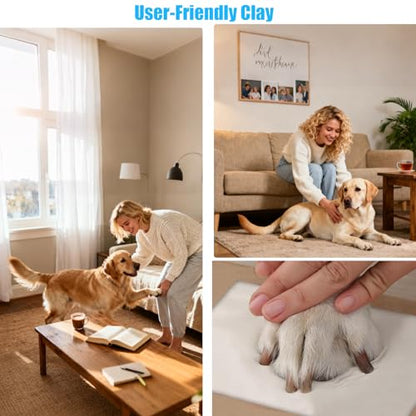 Paw Print Frame Kit, Cat/Dog Paw Print Kit, Dog Nose Print Kit, Soft Pawprint Clay&Clean Touch Ink Pad,Pet Paw Print Impression Kit with Customization Tool, Wooden Pet Memorial Frame, White - color: White