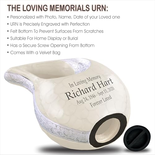 Personalized Photo & Text White Teardrop Cremation Urns for Adult Ashes Male Female - 156 Lbs Burial Urns for Human Ashes - Handcrafted Funeral Decorative Urn for Adult with Velvet Bag - size: 156 Lbs Adult Urn